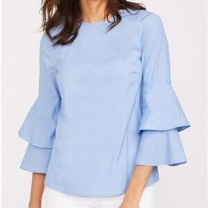J.McLaughlin Presley Blouse Bell Sleeve Cotton Top sz L Light Blue